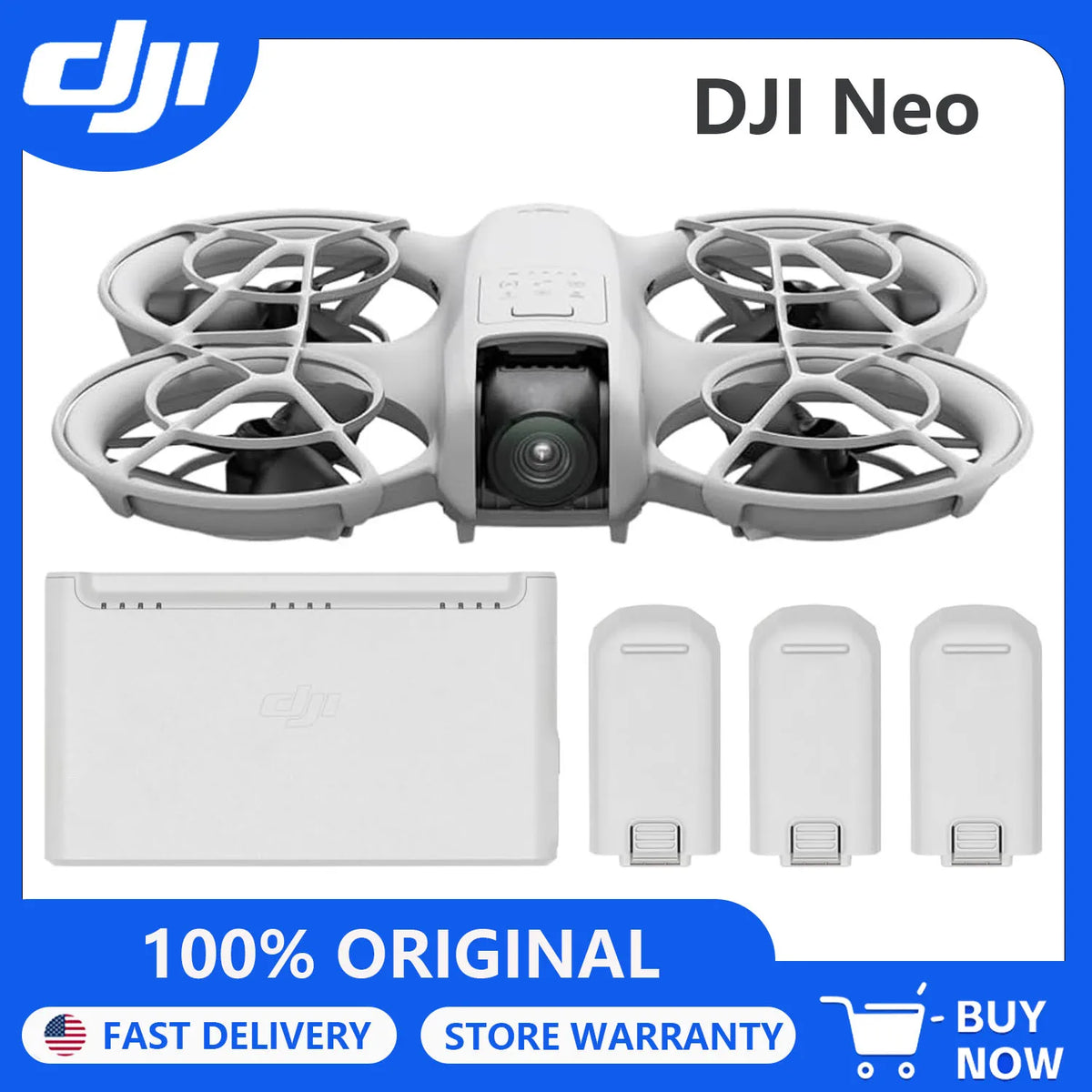 DJI Neo, Mini Drone with 4K UHD Camera for Adults,135g Self Flying Drone that Follows You, Palm Takeoff, Subject Tracking, QuickShots, Stabilized Video, Built-In Propeller Guard