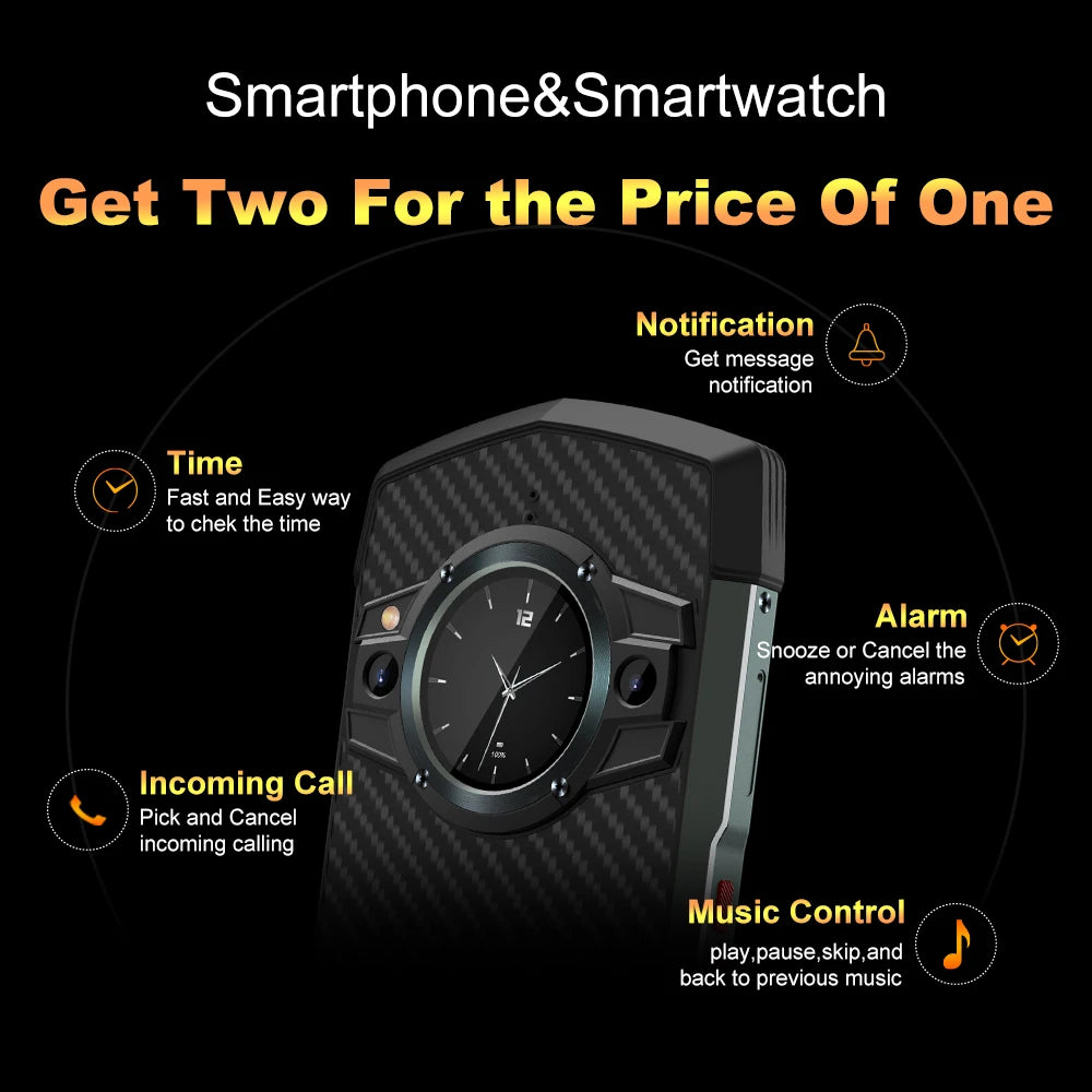 Tock 5G Rugged Smartphone Android 128GB 48MP Camera Cellphone 6000mAh Phone with Dual-Screen IP 68 Waterproof