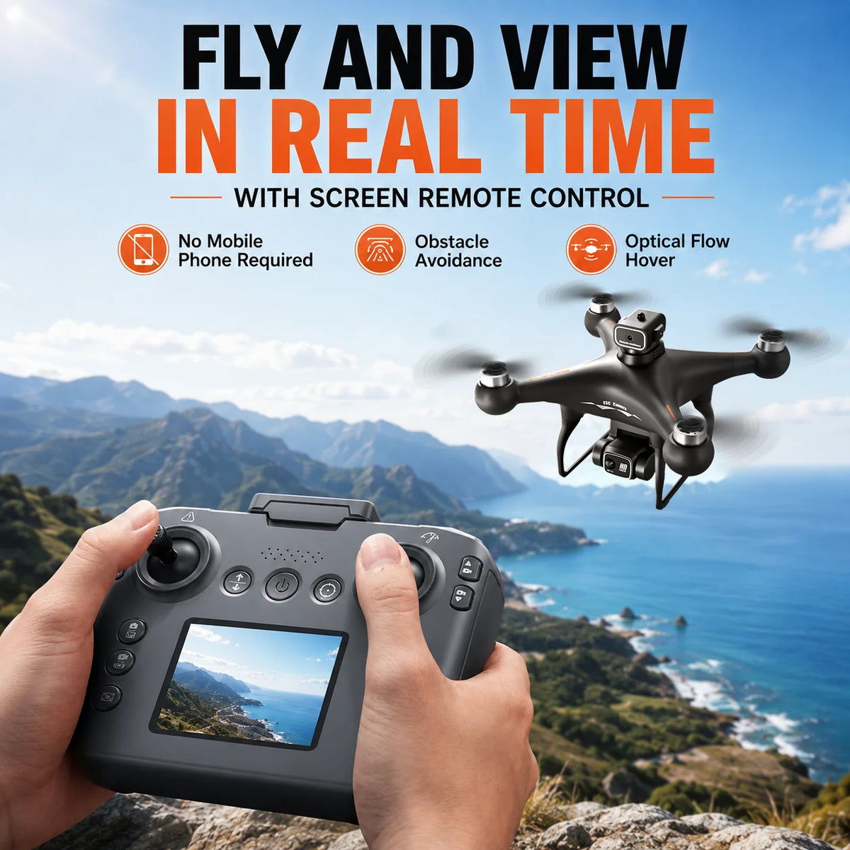 RC Drone 4K HD Dual Camera 90° Adjustable Lens Dual Camera Switch Dual Screen Switch Phone RC Image Transmission Aerial Photography Drone