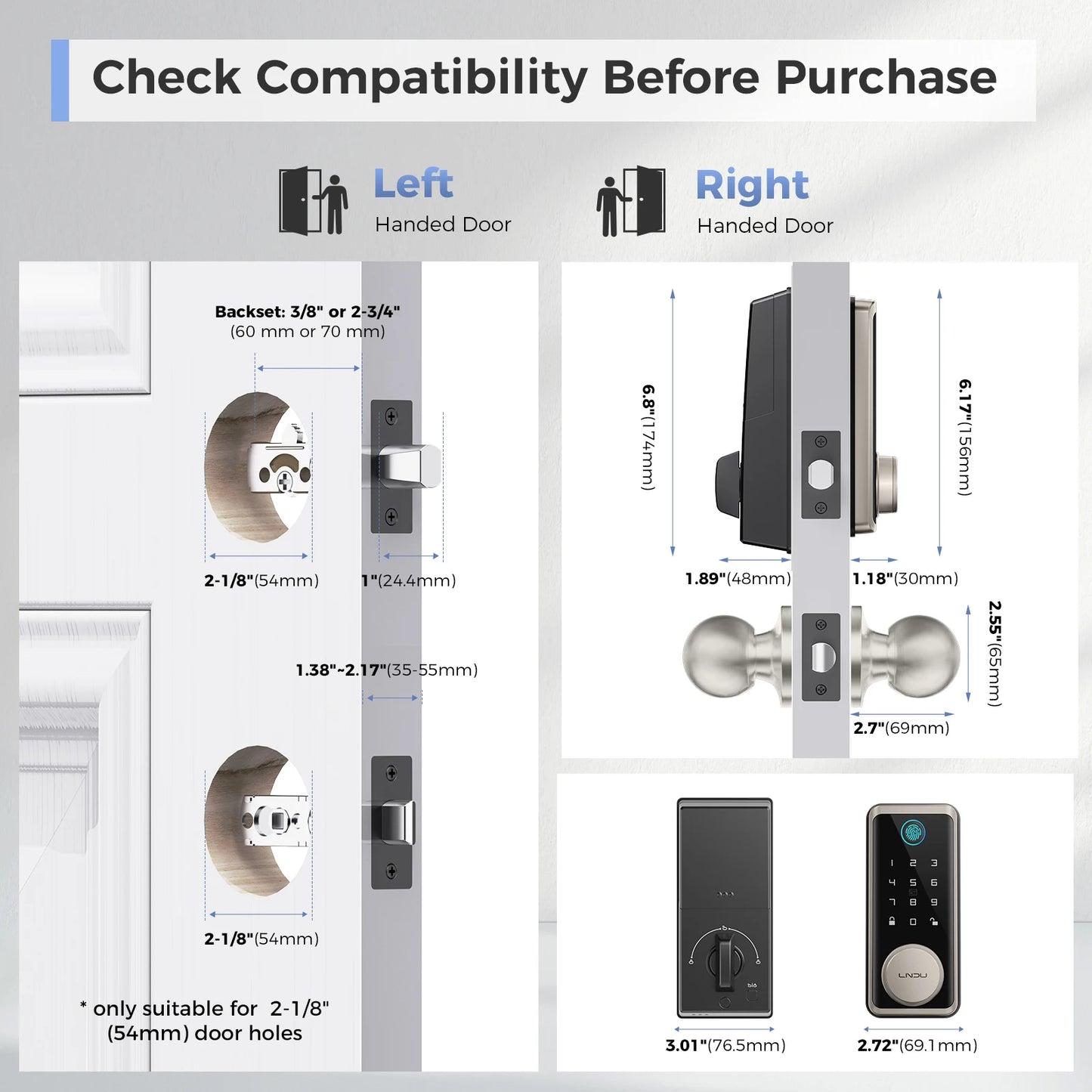 Smart Lock G601N 2.4GHz WiFi Keyless Entry Smart Door Lock with Handle Set 360° Live Fingerprint