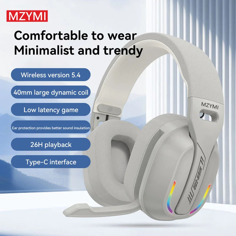 MZYMI Wireless Headphones B500 Bluetooth 5.4 Earphones RGB Lights Outdoor Sports Gaming Stereo Music Headset With Microphone