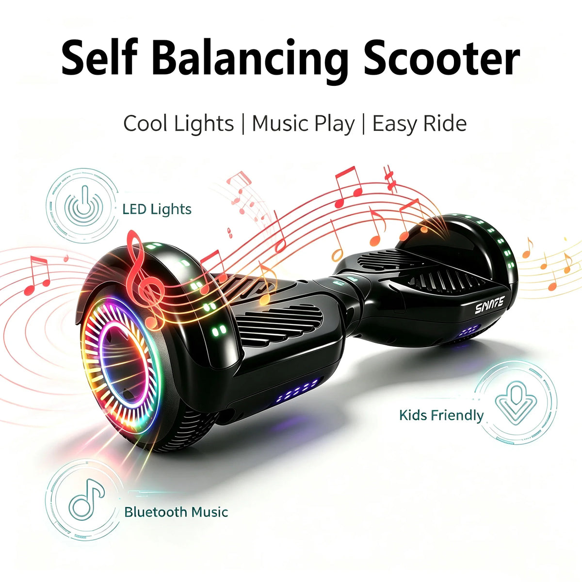 SIMATE 6.5 Inch Self-Balancing Hoverboard with Bluetooth Speaker & Colorful LED Wheel Lights, Electric Scooter Gift for Kids Adults