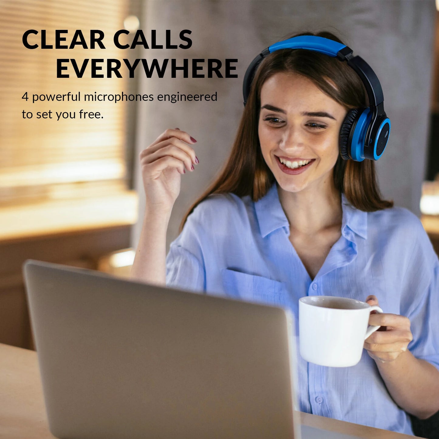 PRO Active Noise Cancelling Wireless Headphones, Over-Ear Headphones with Mic,