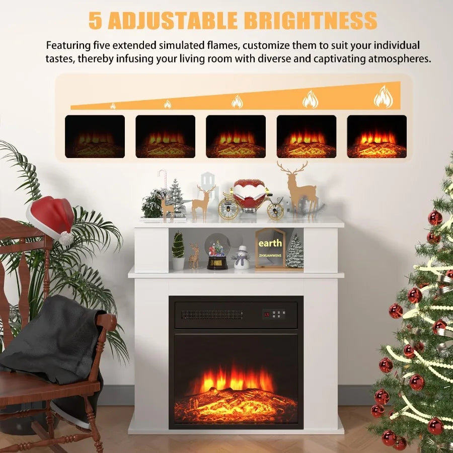 28 Electric Fireplace with Mantel for Living Room: Portable Freestanding Design featuring 18 Fireplace