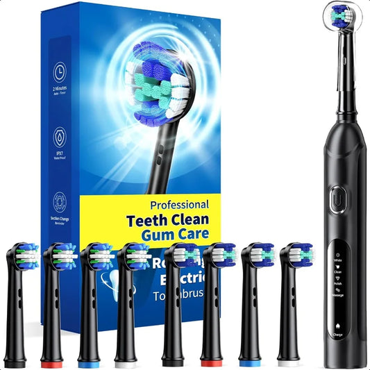 Rotating Electric Toothbrush for Adults with 8 Brush Heads 2 Types 4 Modes Deep