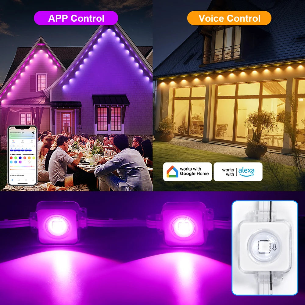 100ft/150ft Smart RGBIC Permanent Outdoor Lights for House, Waterproof Eaves Lighting