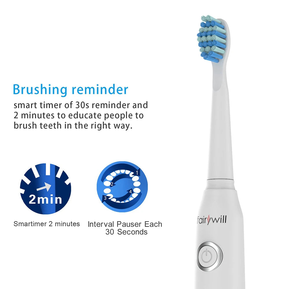 Fairywill Electric Sonic Toothbrush FW-D7 USB Charge Rechargeable Adult Waterproof Electronic Tooth Brushes Replacement Heads 8