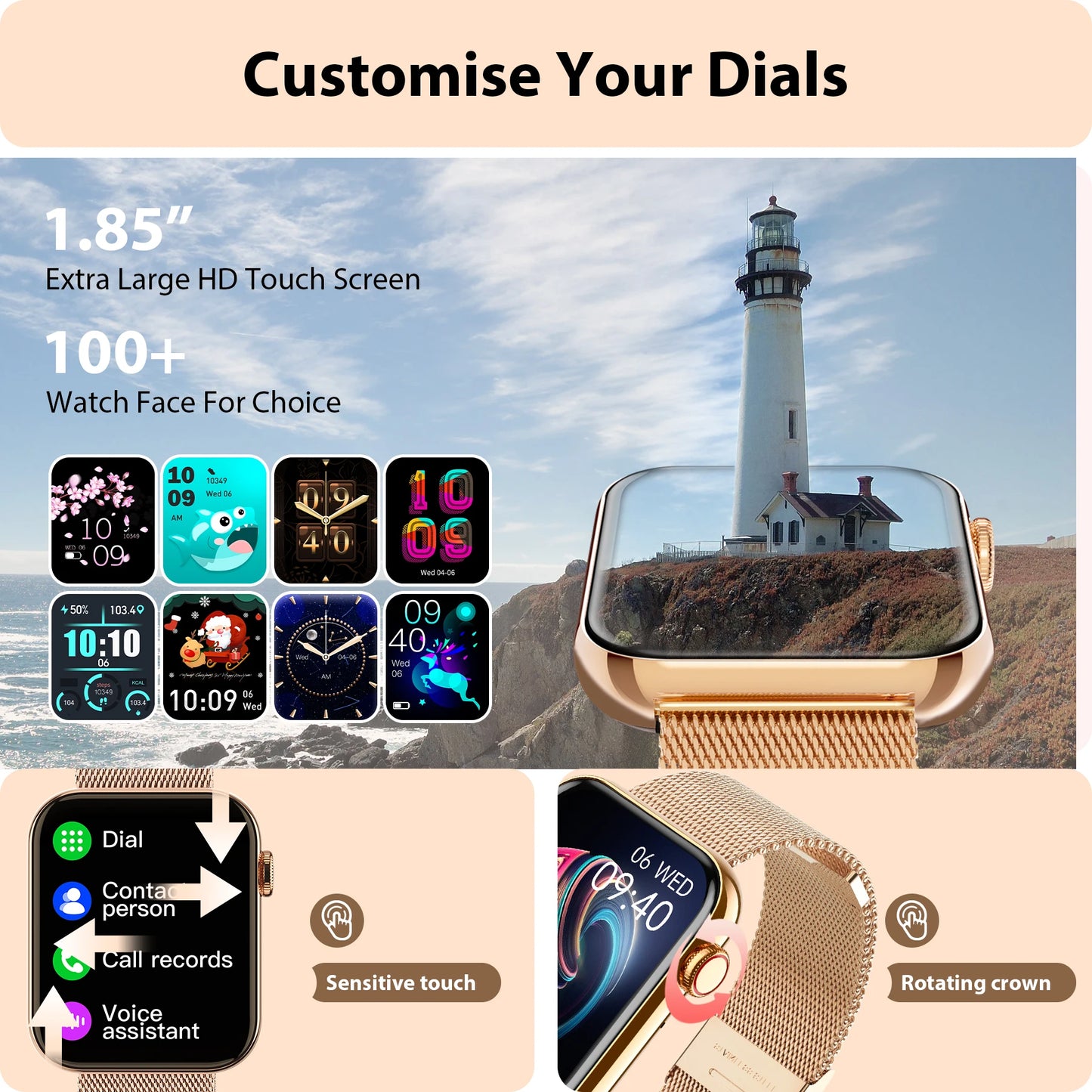 Smart Watch for Women/Men (Answer/Make Calls)Fitness Tracker Watch for iPhone/Android