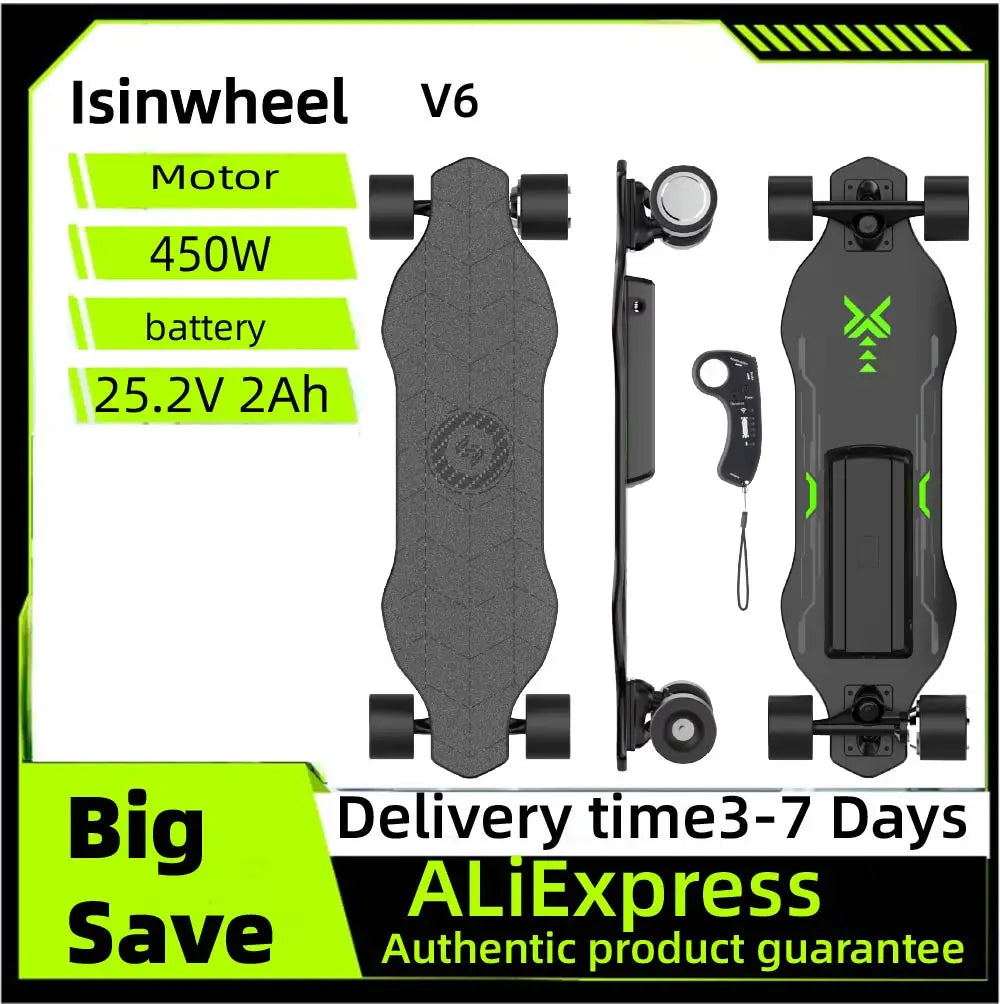 Isinwheel V6 Adult Electric Skateboard 25.2V 2Ah Battery Four-wheel  E-skateboard 74*51mm tire  E-scooter