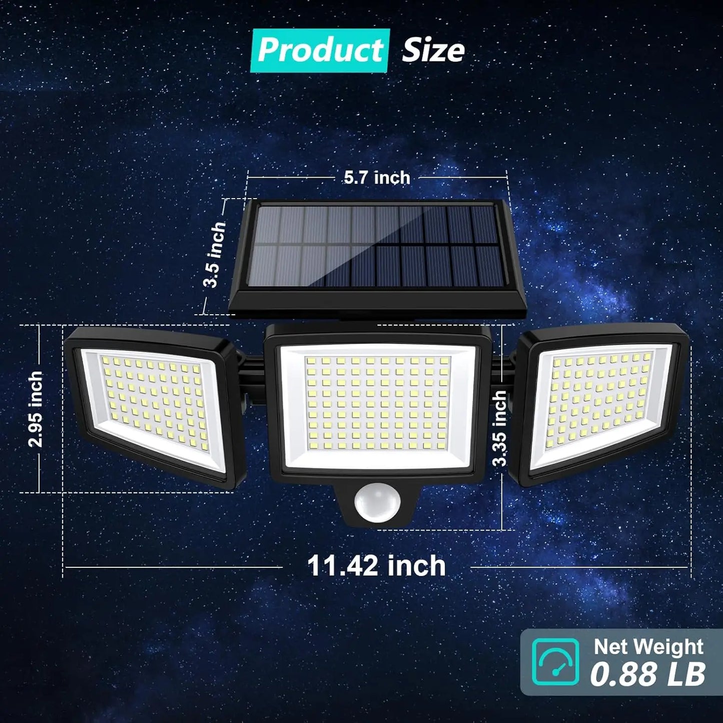 Waterproof Triple Head Outdoor Solar Light, Motion Sensor Safety