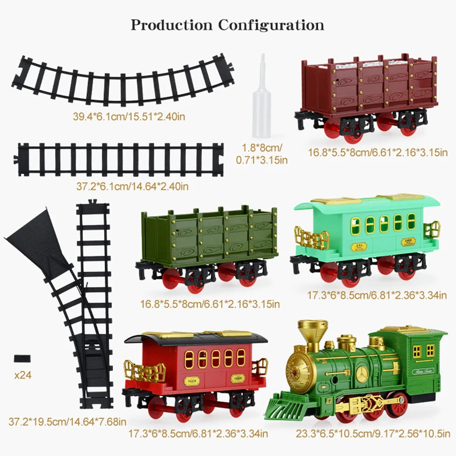 Simulation light and sound classic steam electric track train Children's assembly smoking train toy