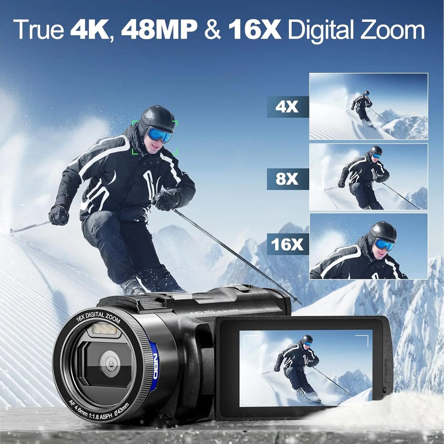 4K&48MP HD Camcorder  Video Camera, With Wi-Fi