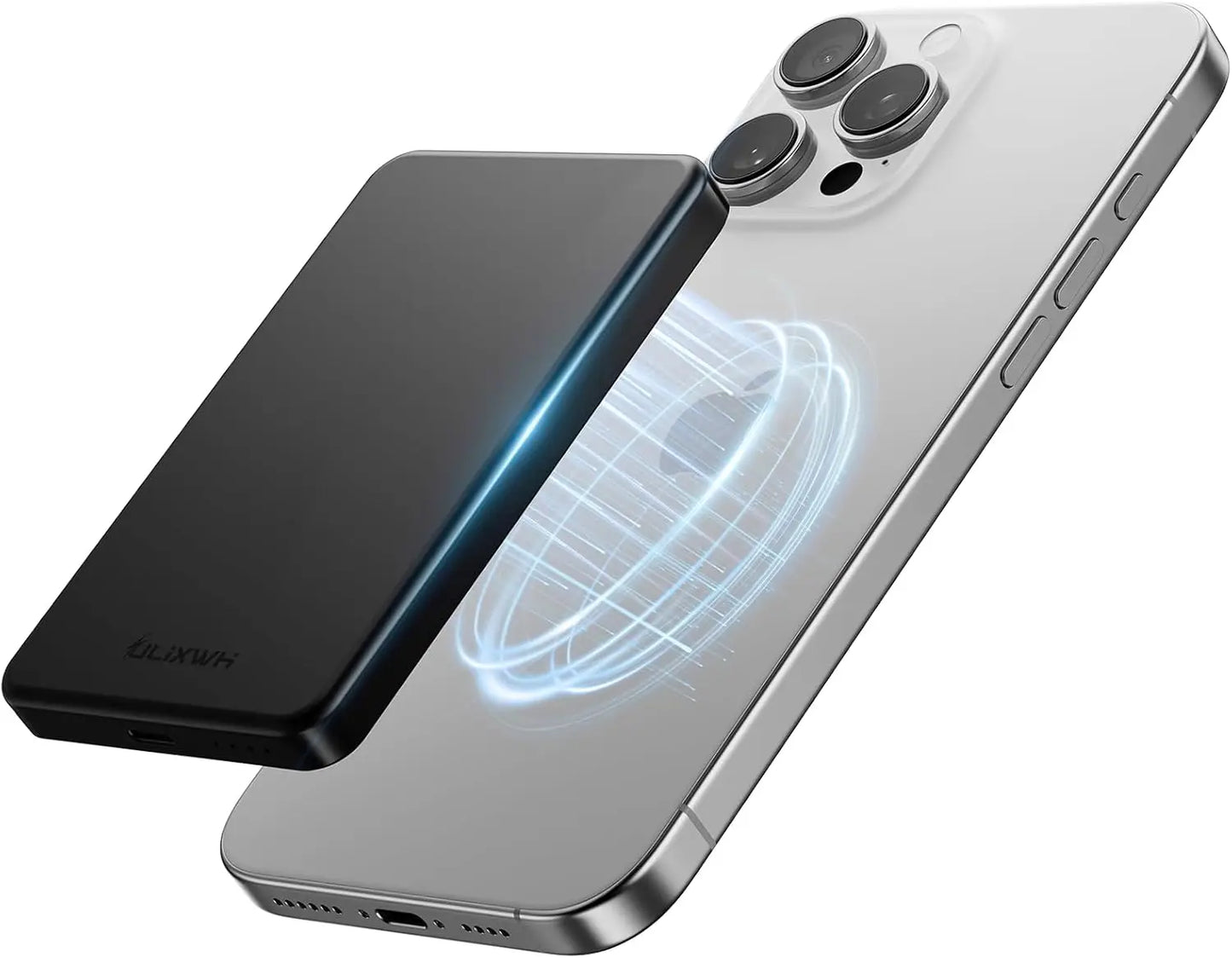 Power Bank, Ultra Slim, Fast Wireless Charger with USB-C Cable for iPhone 17/16/15/14/13/12 Series, All-Metal Design, Black
