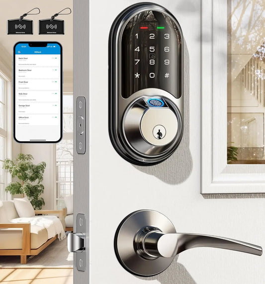 Smart Locks for Front Door, 2 Lever Handles, Fingerprint Keyless Entry, App Control