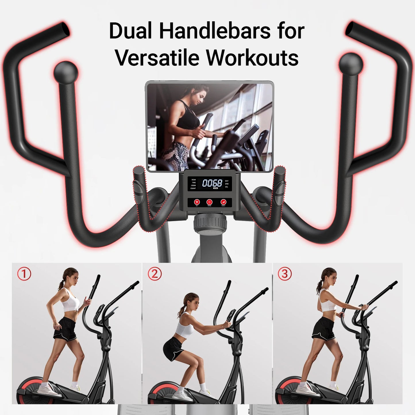 Elliptical Machine for Home, Silent Magnetic Trainer with 8 Resistance Levels, Pulse Grips, 15.5" Stride & LCD Monitor