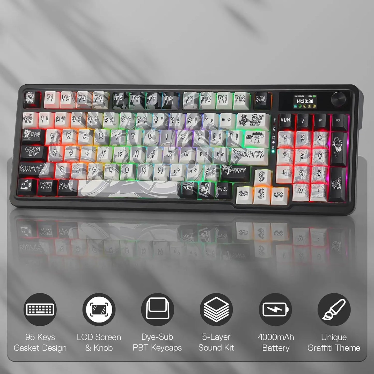 Redragon 719 PRO Wireless Gasket Gaming Hype Screen & Knob, 95 Keys Mechanical