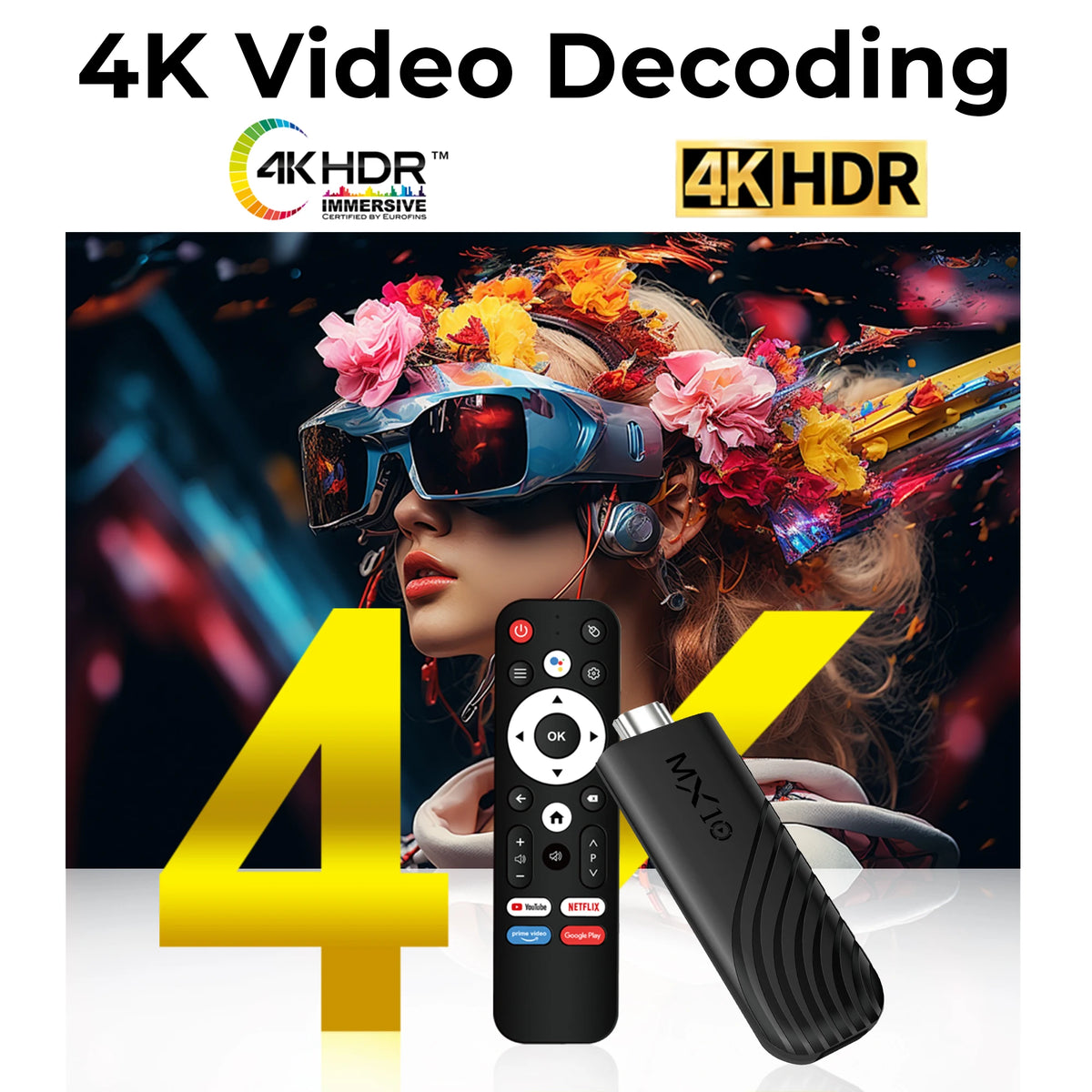 4K Streaming TV Stick Android 13 MX10 Stick Mali G31 GPU 8GB RAM 128GB WiFi6 Multi Language Home Media Streamer