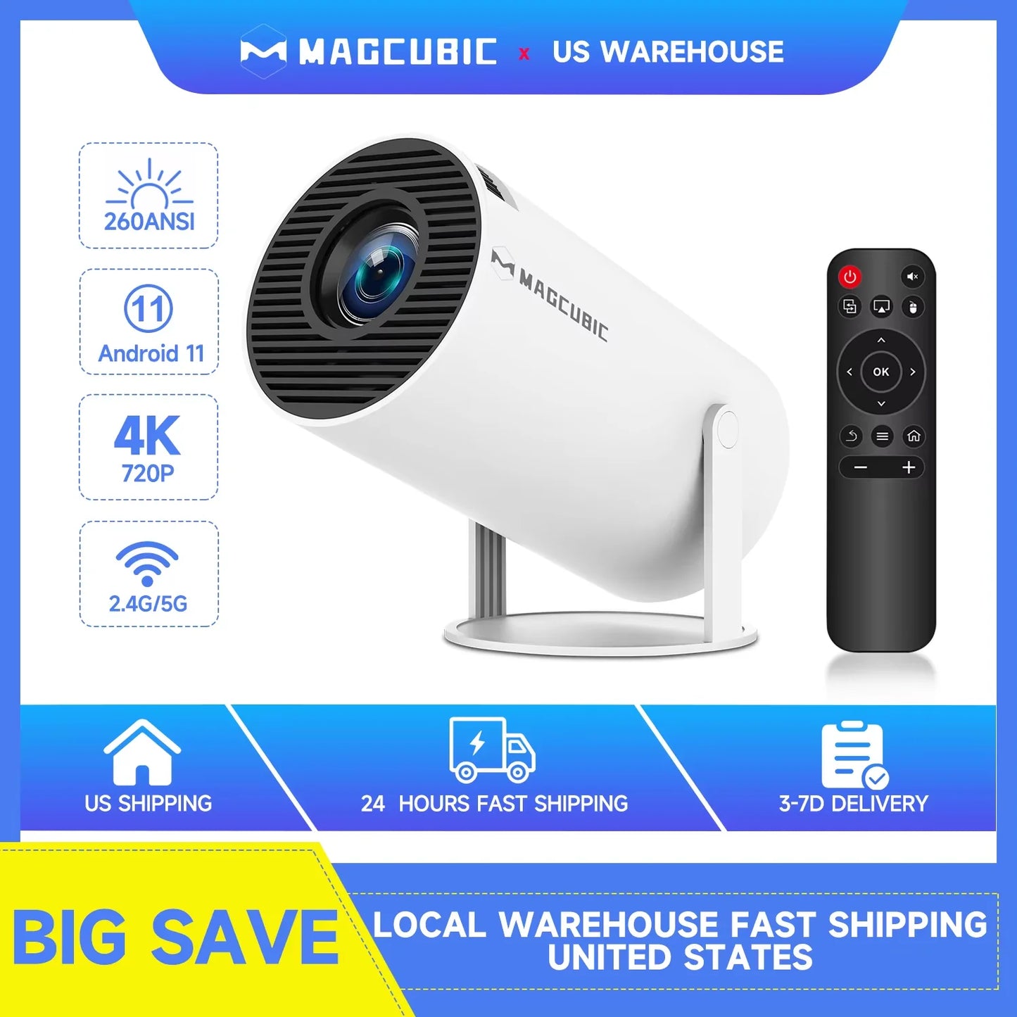 Magcubic Mini Portable HY300 Pro Projector 4K Full HD Android 11 Home Theater Outdoor Projector