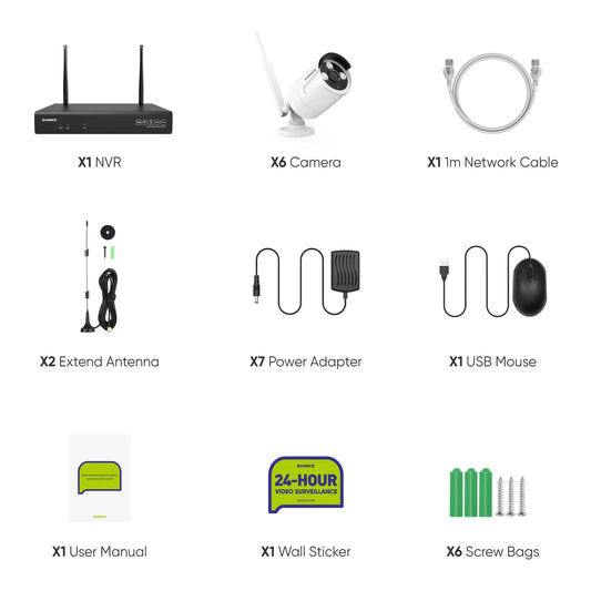 6PCS 5MP Wifi Camera IP Outdoor 10CH NVR Two-way Audio Wireless Audio Video Security