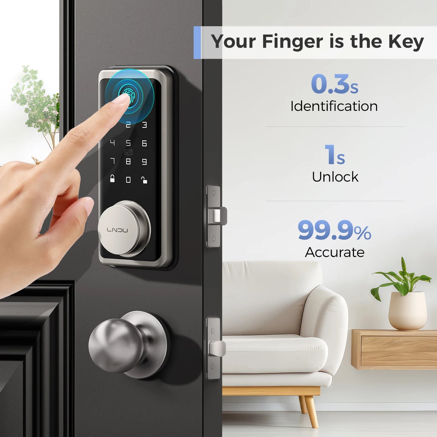 Smart Lock G601N 2.4GHz WiFi Keyless Entry Smart Door Lock with Handle Set 360° Live Fingerprint