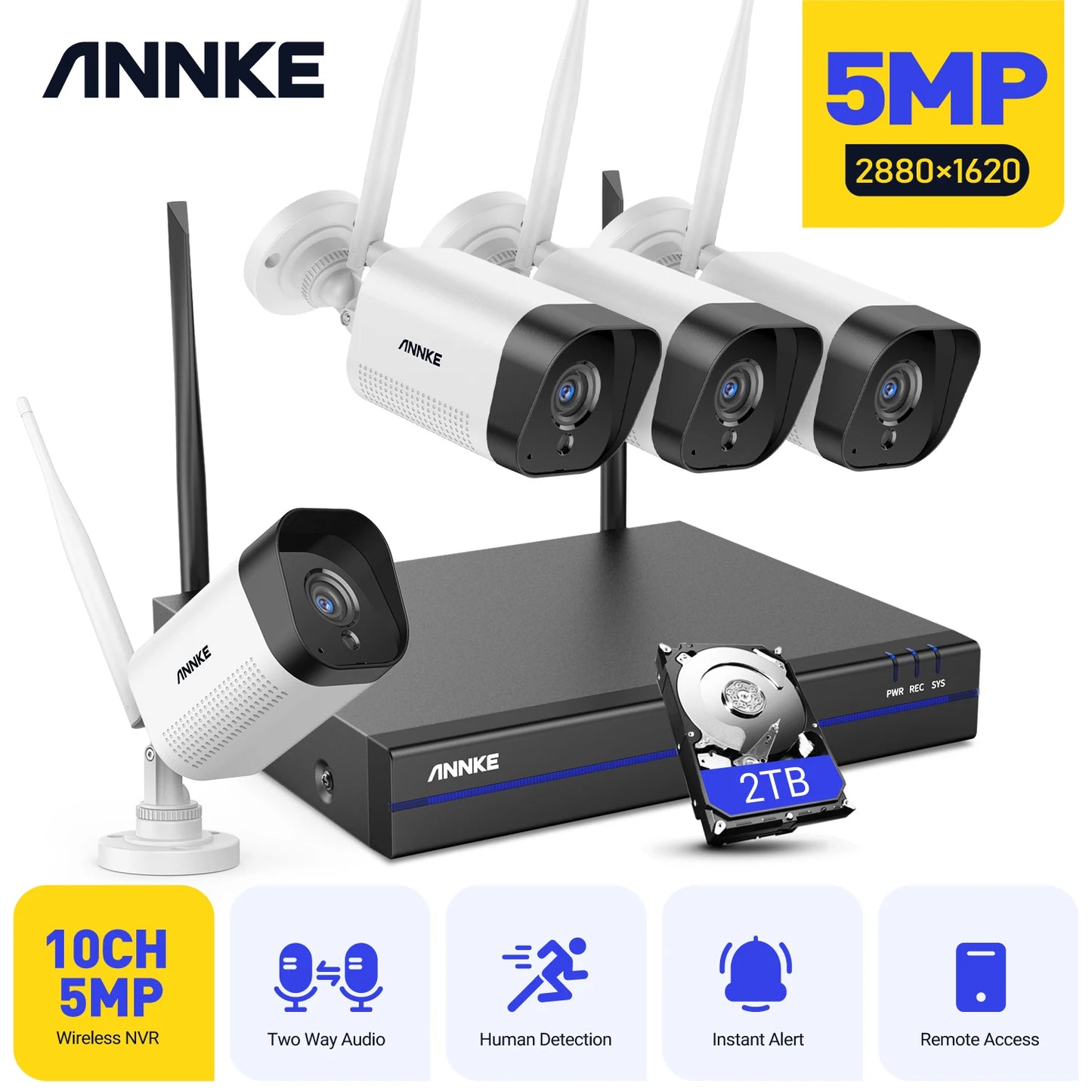 5MP Outdoor Wifi Surveillance Camera System Two Way Audio Motion Detection Night Vision Wireless Video