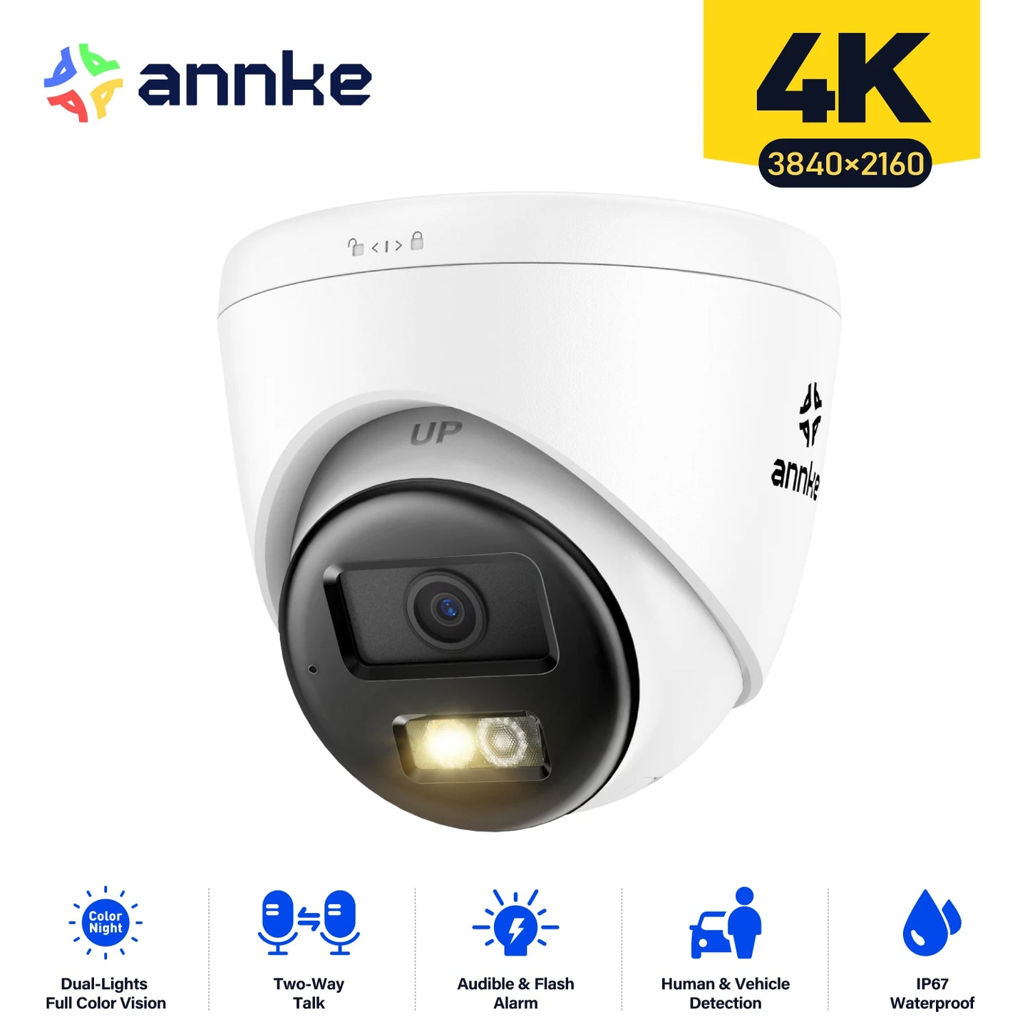 8MP HD IP Security Camera Poe 4K Dual Light Audio Fixed Camera Human Vehicle Detection