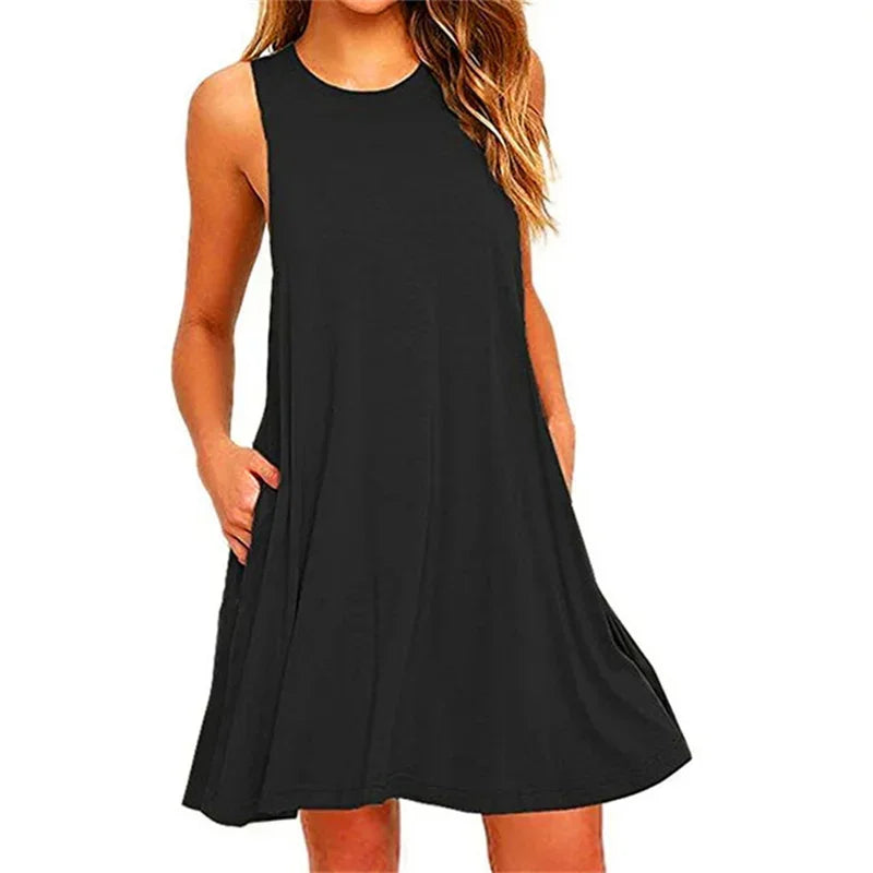 Women's Dress Summer Casual T Shirt Dresses Beach Cover up Plain Pleated