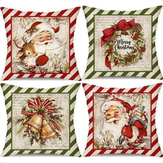Christmas Pillow Covers 18x18 inch Set of 4 Santa Claus Reindeer Decorative  Throw Pillow Covers Winter