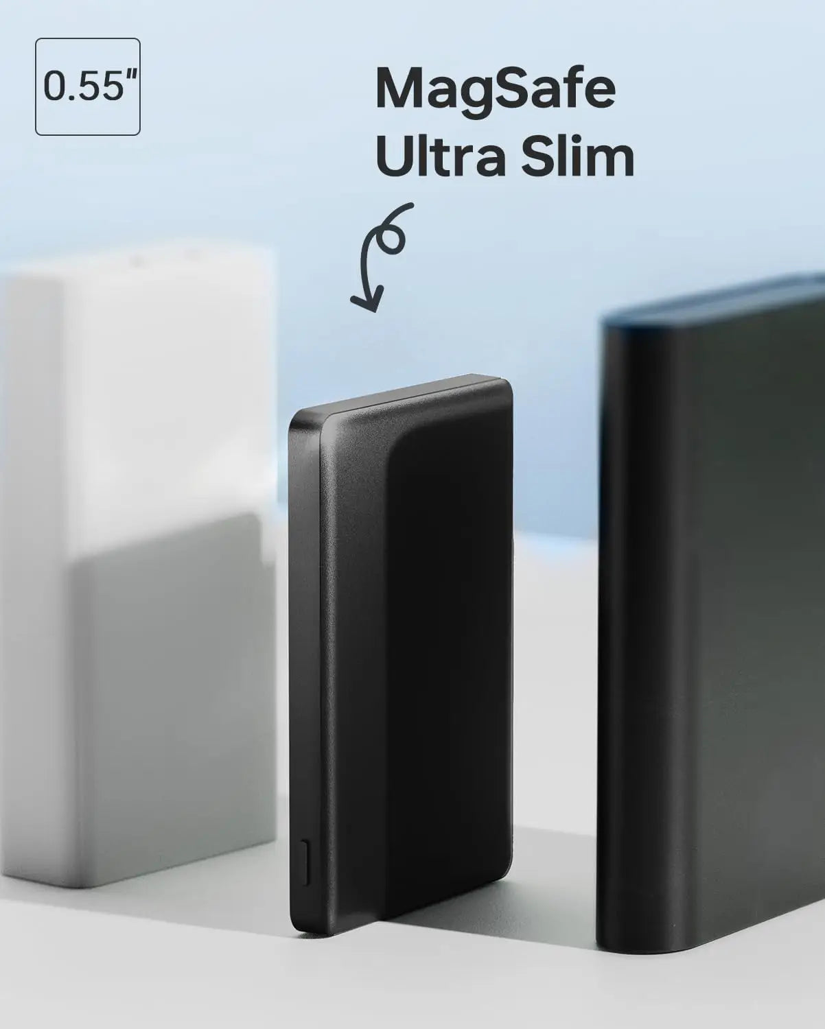 Power Bank, Ultra Slim, Fast Wireless Charger with USB-C Cable for iPhone 17/16/15/14/13/12 Series, All-Metal Design, Black