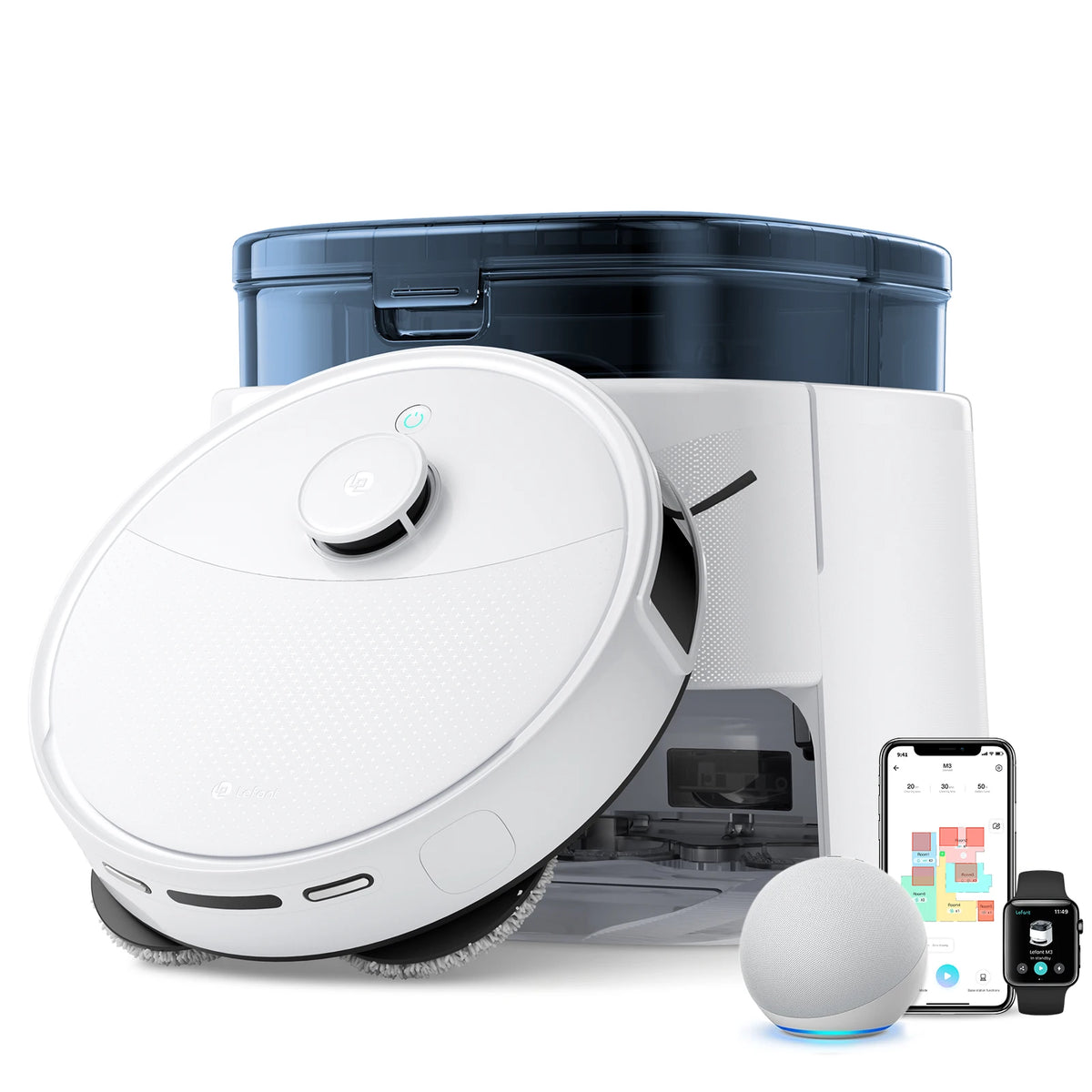 Lefant M3L Robot Vacuum Cleaner and Mop, 10000Pa Suction, 90-Day Self-Emptying, Auto Mop Washing, Obstacle Avoidance, All-in-One for Pet Hair Carpet, 5G WiFi Alexa/APP/iWatch ,Control, 220 min Battery,  Double Rotary Cloth