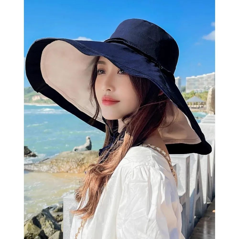 Women Wide Brim Summer Sun Hat Wired Edge Beach Bucket Fishing Hats Reversible