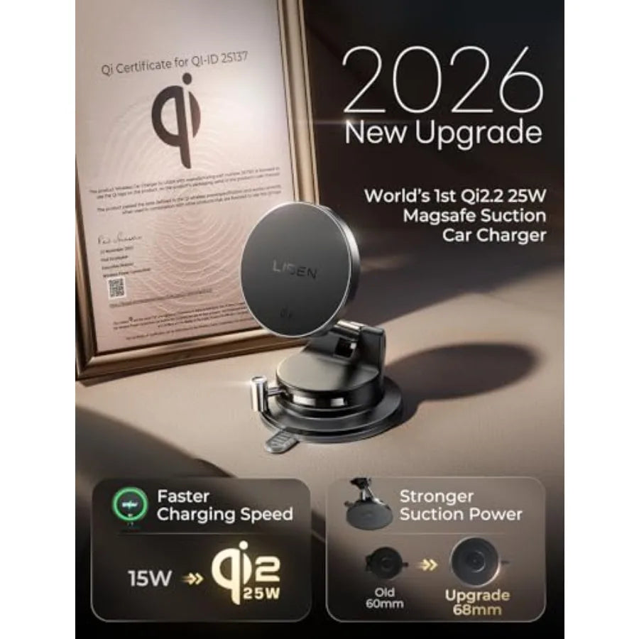Qi2.2 25W MagSafe Car Mount Charger, Magnetic Wireless Car Charger with 54W Adapter, Magnetic Phone Holder for Car, iPhone Car