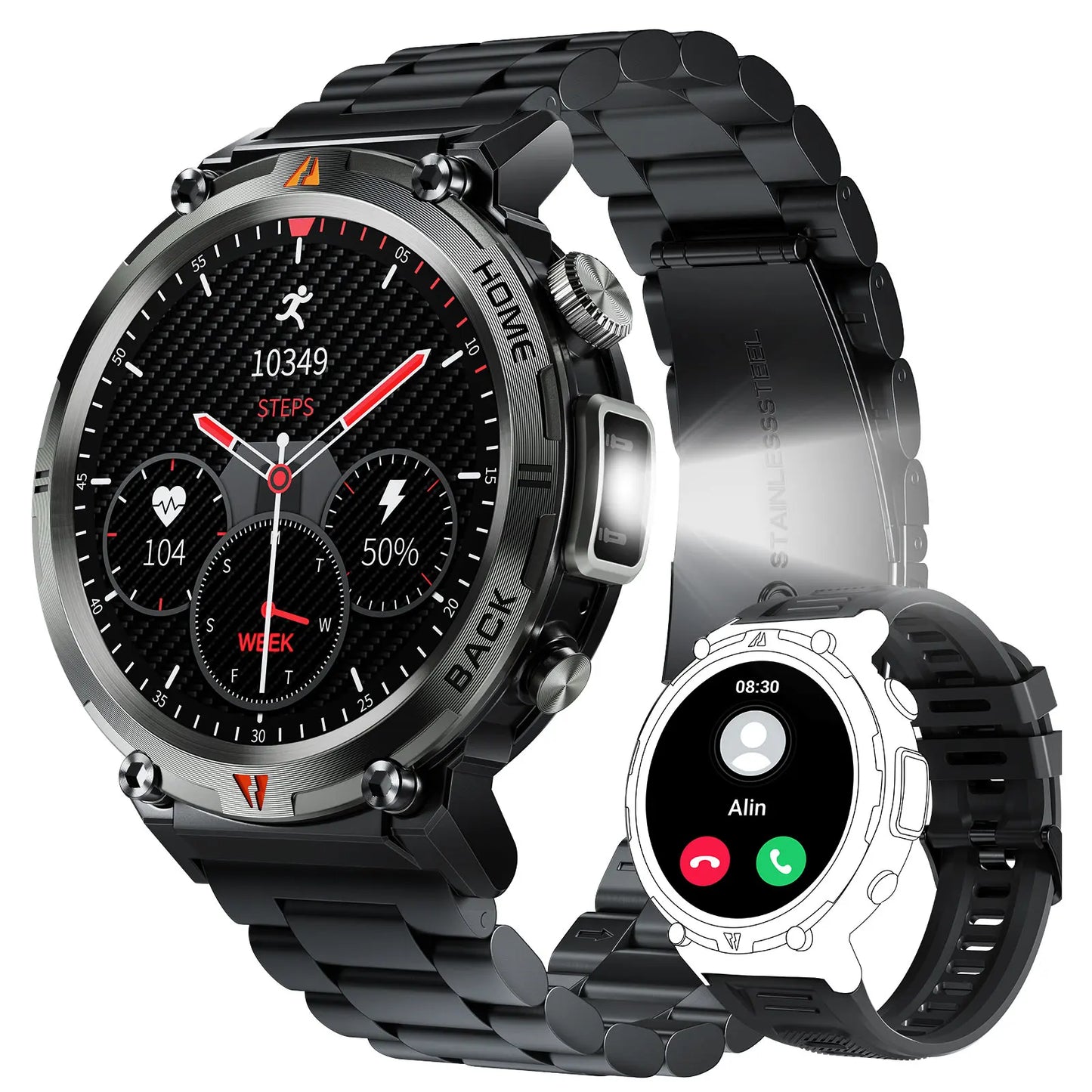 New Bluetooth Call smartwatch for men Full Touch Screen With Health Monitor heart rate Flashlight Smart watch