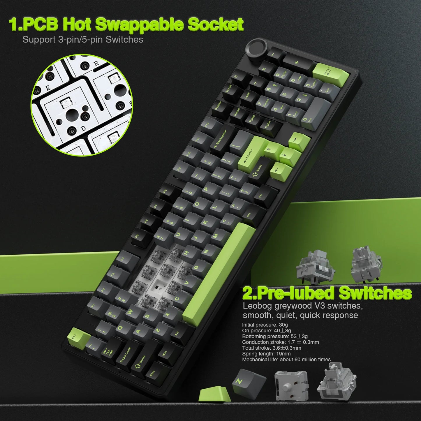 Wireless Gaming Keyboard Gasket Structure Compatible with 3/5 Pins