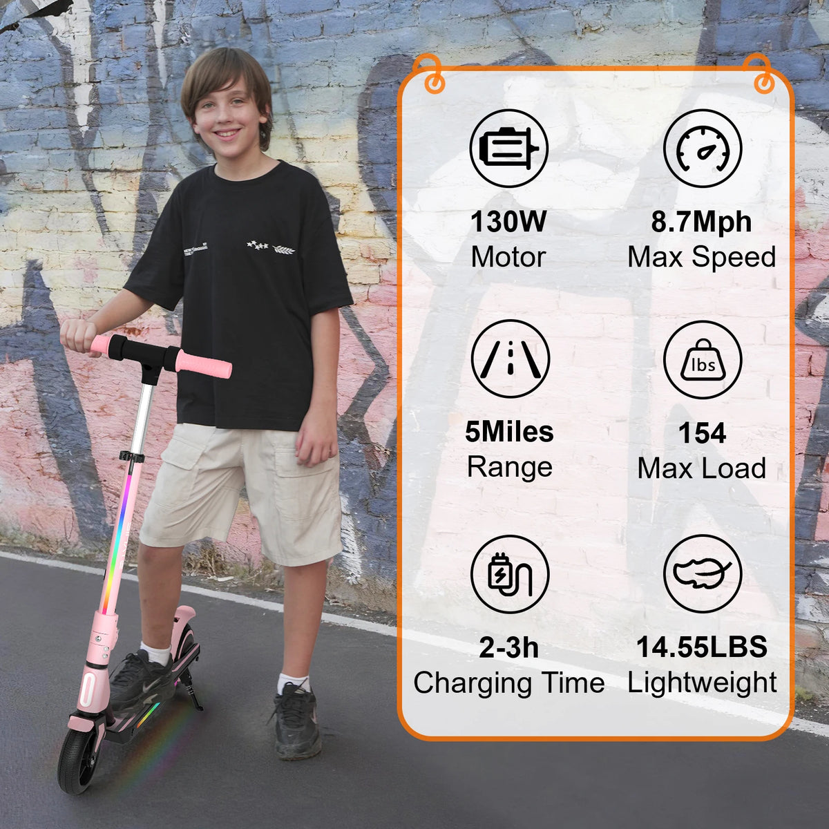 Electric Scooter for Kids Age 6-14,  3 Adjustable Height with LED Display, Front Light & Deck Lights, Lightweight Foldable Scooter with Dual Brake System