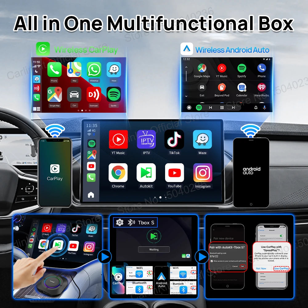 CarlinKit S2 CarPlay Ai Box LED Android 13 Streaming Box 64G