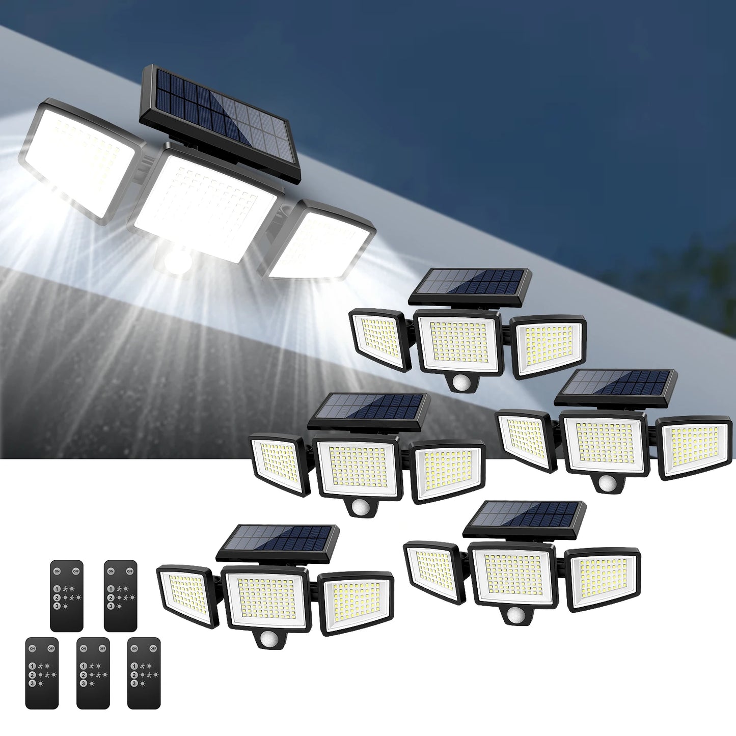 Waterproof Triple Head Outdoor Solar Light, Motion Sensor Safety