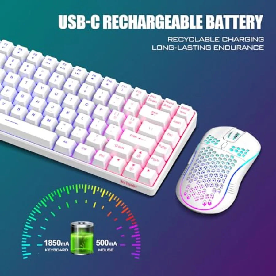K84 Wireless Keyboard and Mouse Combo, Rainbow Backlit Rechargeable Battery, 75% Layout TKL Ultra Compact Gaming Keyboard and L