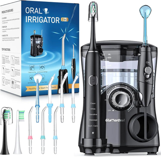 Electric Toothbrush and Water Flosser Combo, 600ML Oral Irrigator with 7 Tips,