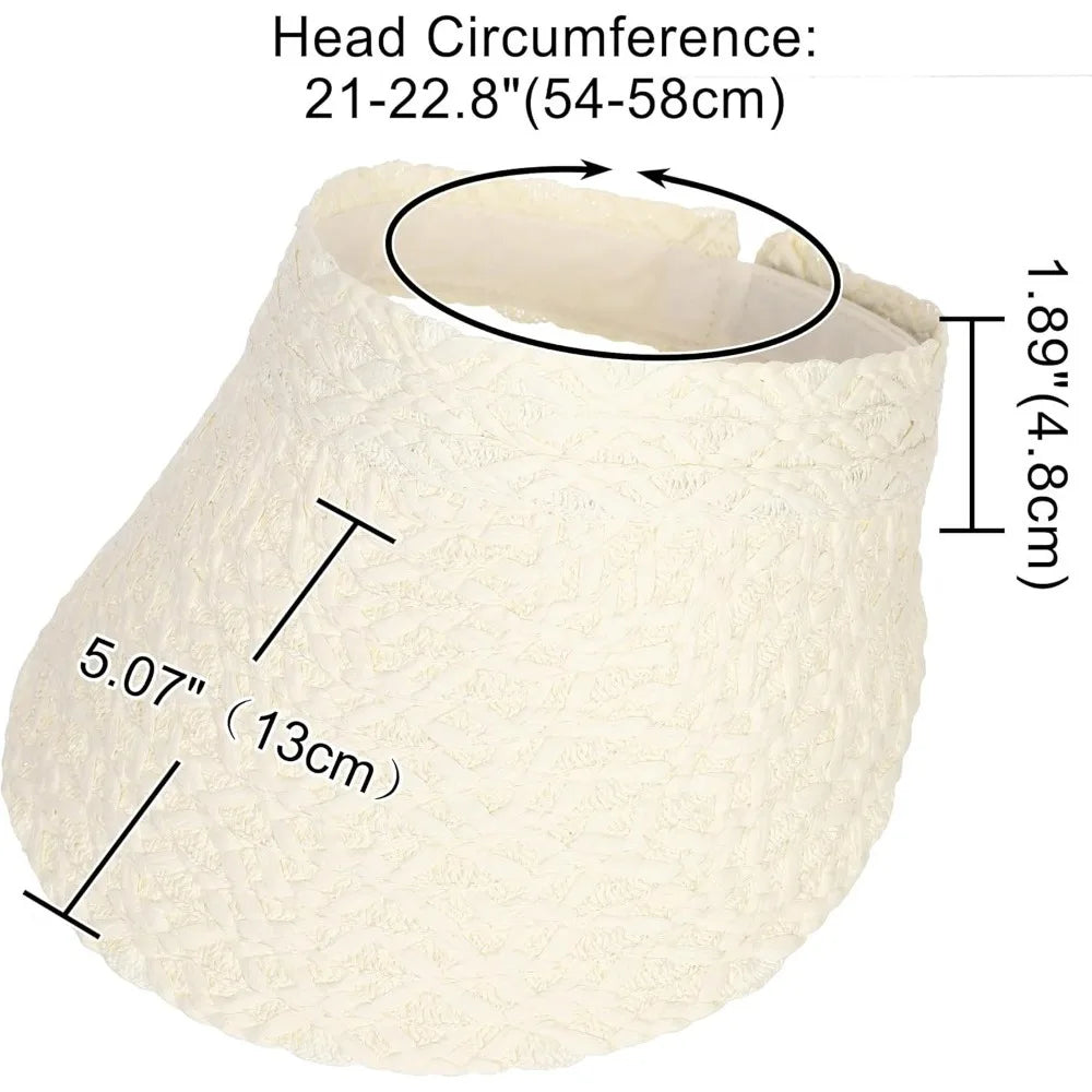 Womens Sun Hat Straw Visor UV Protection Wide Brim Packable TravelCap for Beach