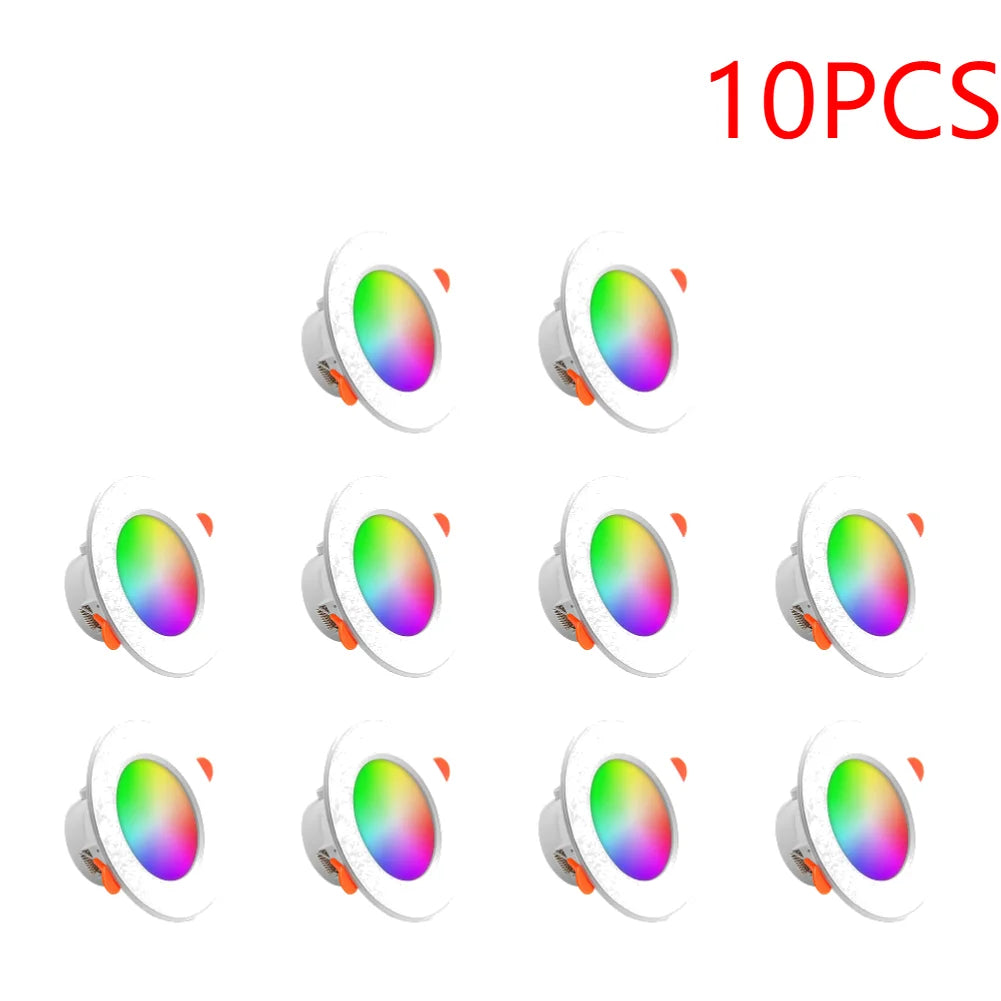 1-16PCS 10W Smart LED Downlight Bluetooth Ceiling Lamp  Remote Control Color Changing light for Google Alexa Hom