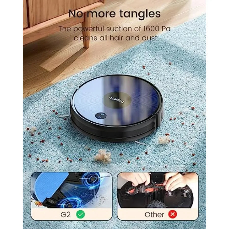 Robot Vacuum and Mop Combo for Hard Floors and Medium-Pile Carpets, Black Plastic, 100Min Runtime, Ultra-Thin Design with Tangl