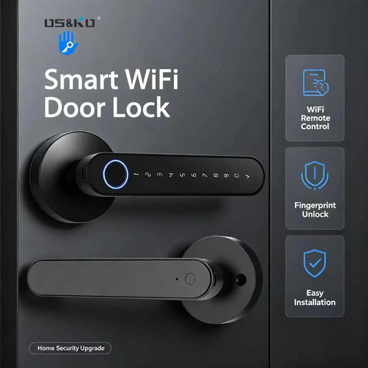 USA Standard Smart Lever Door Lock, Keyless Entry Fingerprint Handle Lock for Bedroom, Front Door & Apartment with Remote Passco