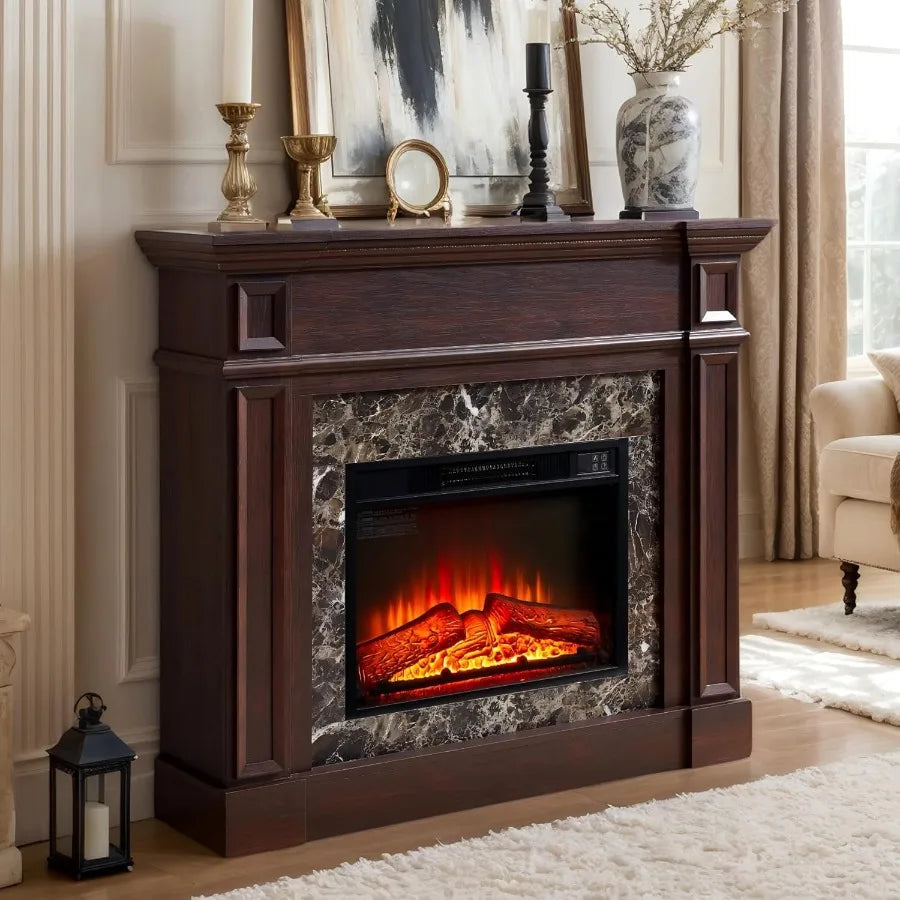 46 inch Electric Fireplace with Mantel for Living Room and Bedroom Decor Portable Freestanding Wood Stove Design with Remote Co