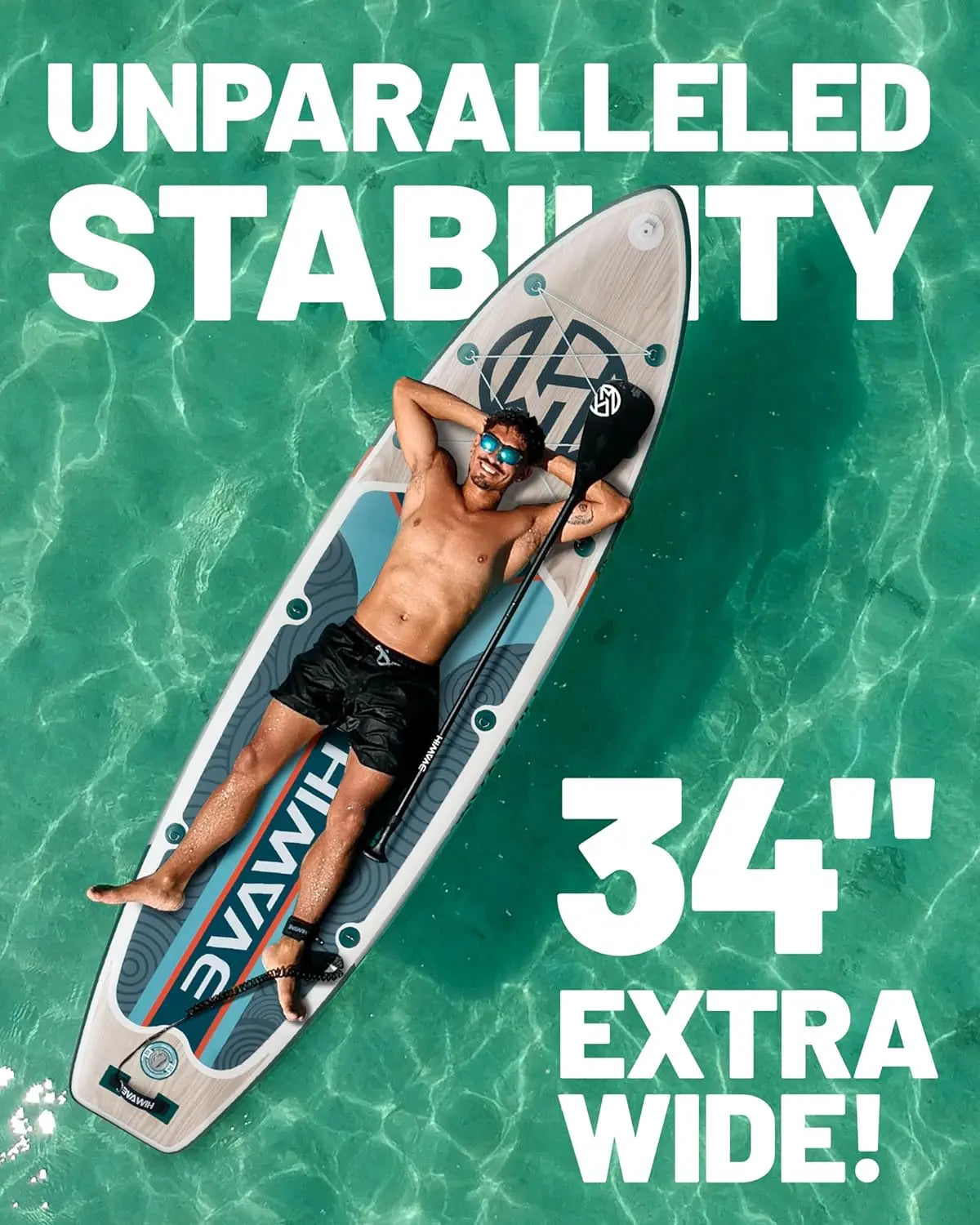 Inflatable Paddle Board 11 '* 34 "* 6" Extra Wide Sup Board, 350lb Capicity Paddle Board for Adults, Suitable for Sea and Lakes,