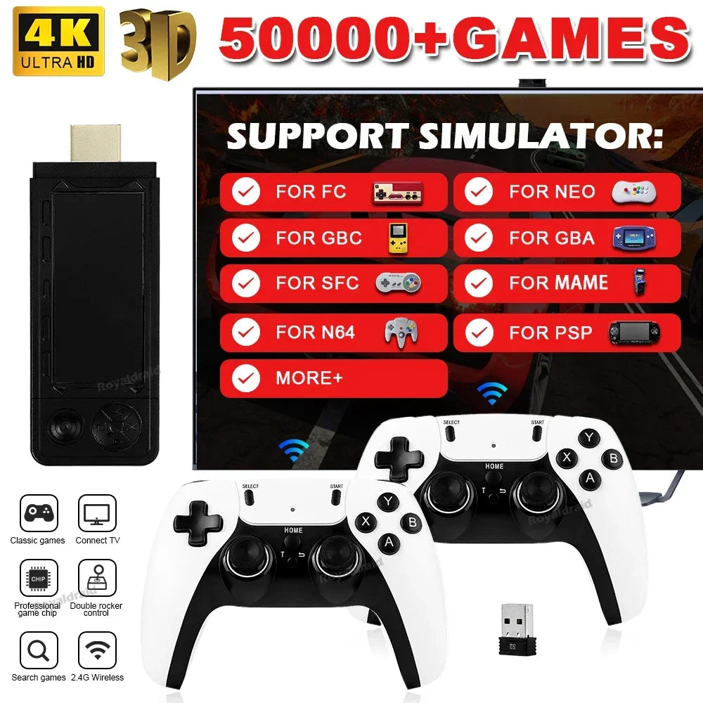 128G 256G X9 PRO GameStick 4KHD TV Video Game Consol 3D Games For Dual 2.4G Controller