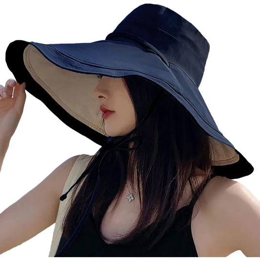 Women Wide Brim Summer Sun Hat Wired Edge Beach Bucket Fishing Hats Reversible