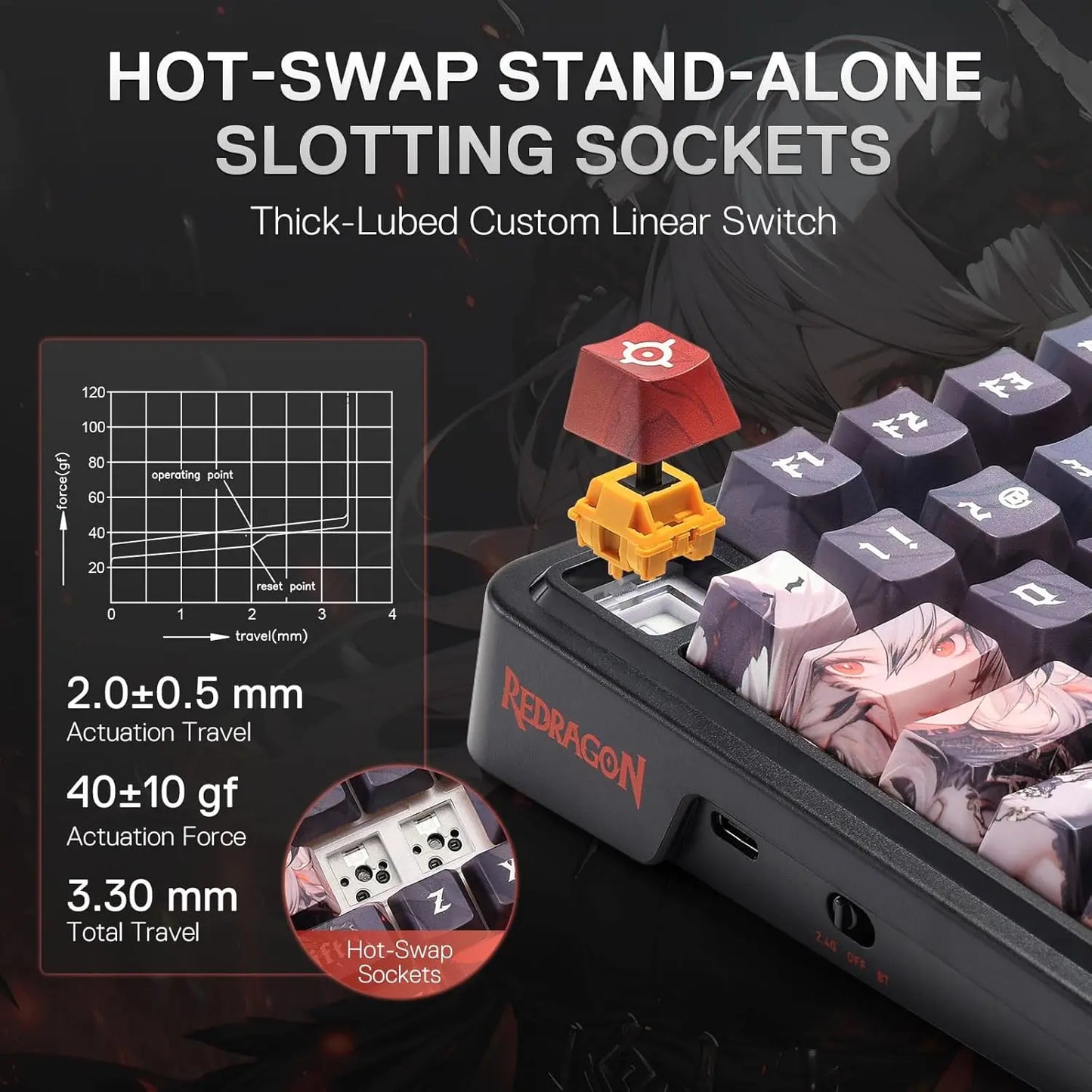 Redragon K719 PRO Wireless Gasket Gaming Hype Screen & Knob, 95 Keys Mechanical Keyboard,Easy-Control