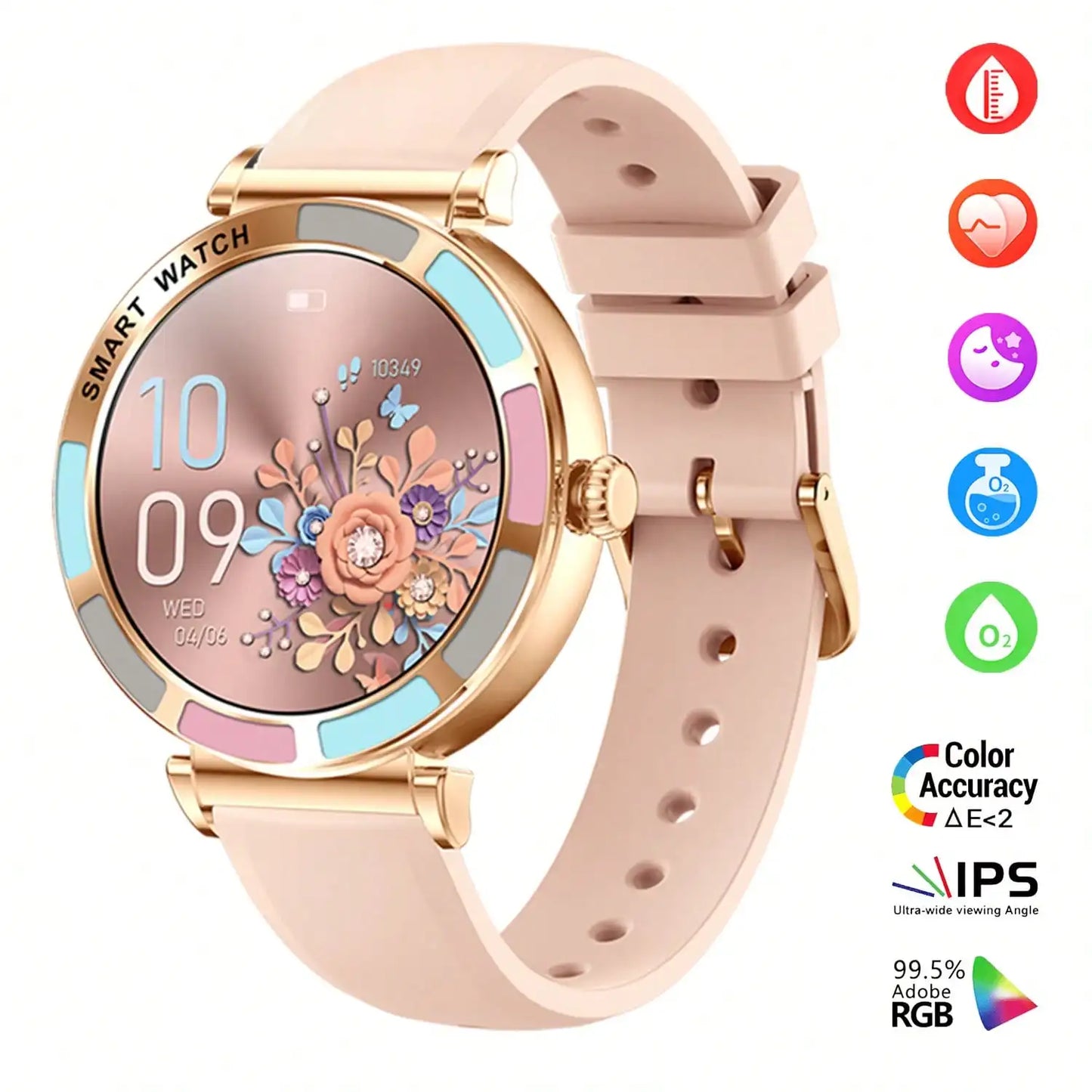 Elegant Round Smart Watch for Women 1.27" HD Screen Bluetooth Call Fitness Tracker Heart Rate SpO2 Sleep Monitor IP67 Waterproof Fashion Wristwatch