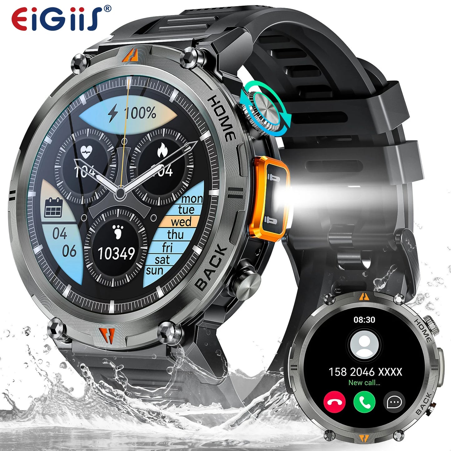 New Bluetooth Call smartwatch for men Full Touch Screen With Health Monitor heart rate Flashlight Smart watch